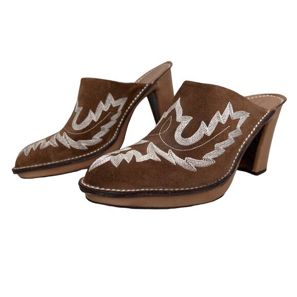 Donald J Pliner Size 10 Western Couture Bozza Brown Suede Mules Heels Slides - Picture 1 of 12